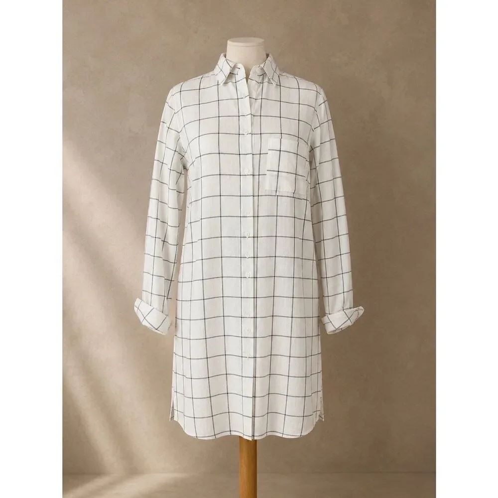 BDG Urban Outfitters Sz S Windowpane Button Down Tunic Dress White Black Grid Mi